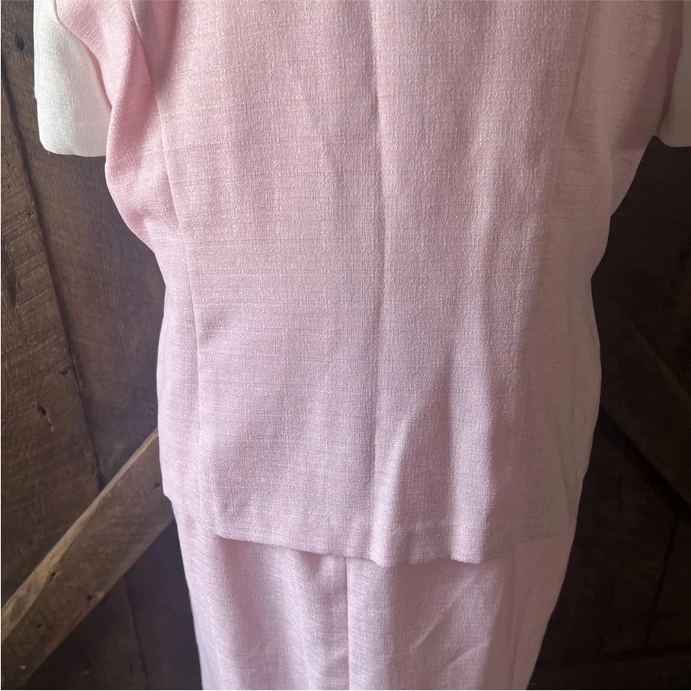 Vintage Tweed Jacket Dress Set Pink Ivory Sz 18 - Picture 8 of 14